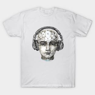 Phrenology head with headphones. T-Shirt